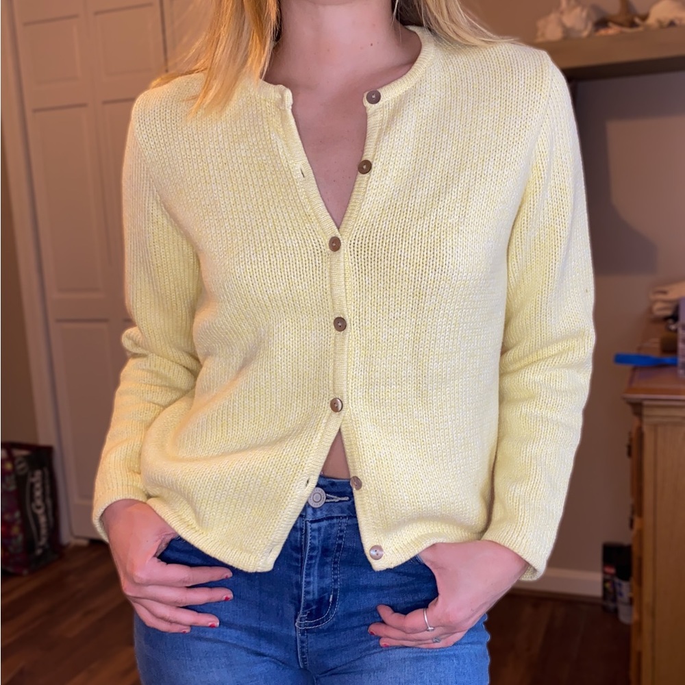 LL Bean Yellow Button Up Cardigan